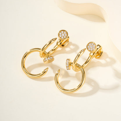 [LUXE] JUSTE HALF DIAMOND DOUBLE EARRINGS