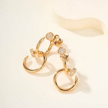 [LUXE] JUSTE HALF DIAMOND DOUBLE EARRINGS