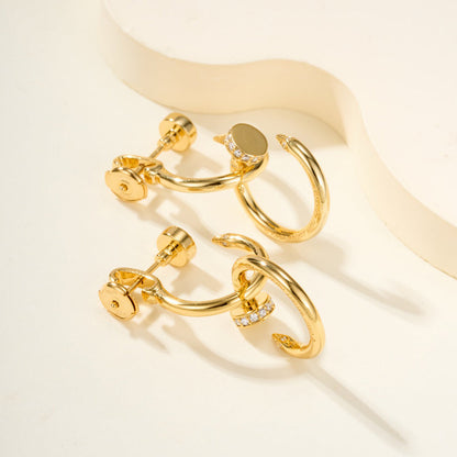 [LUXE] JUSTE HALF DIAMOND DOUBLE EARRINGS