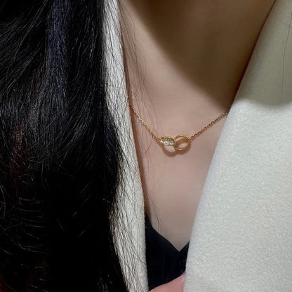 [LUXE] LOVE DOUBLE RING HALF DIAMOND NECKLACE