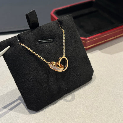 [LUXE] LOVE DOUBLE RING HALF DIAMOND NECKLACE