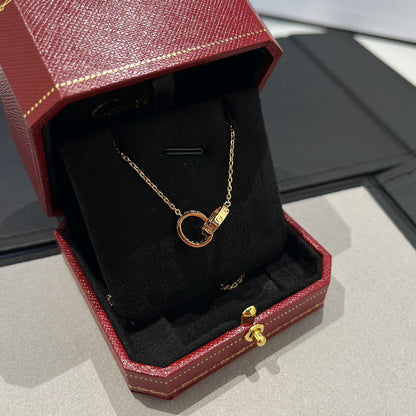 [LUXE] LOVE DOUBLE RING HALF DIAMOND NECKLACE