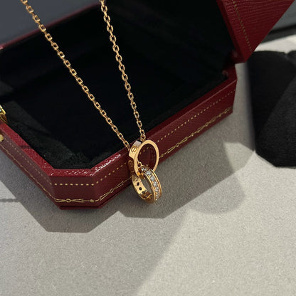[LUXE] LOVE DOUBLE RING HALF DIAMOND NECKLACE