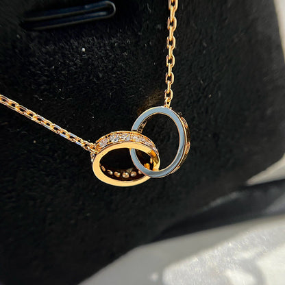 [LUXE] LOVE DOUBLE RING HALF DIAMOND NECKLACE