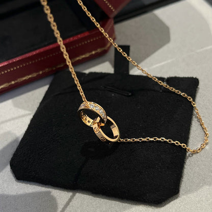 [LUXE] LOVE DOUBLE RING HALF DIAMOND NECKLACE