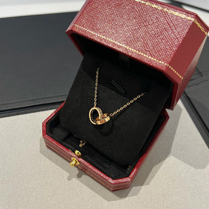 [LUXE] LOVE DOUBLE RING HALF DIAMOND NECKLACE