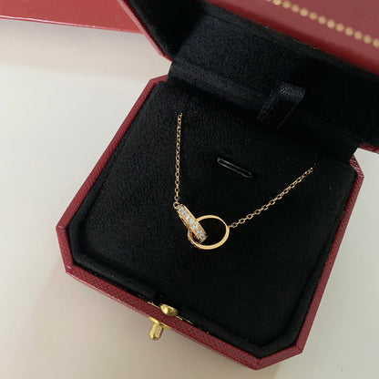 [LUXE] LOVE DOUBLE RING HALF DIAMOND NECKLACE
