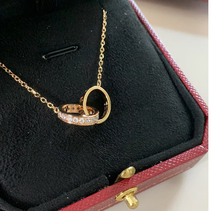 [LUXE] LOVE DOUBLE RING HALF DIAMOND NECKLACE