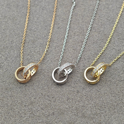 [LUXE] LOVE DOUBLE RING HALF DIAMOND NECKLACE