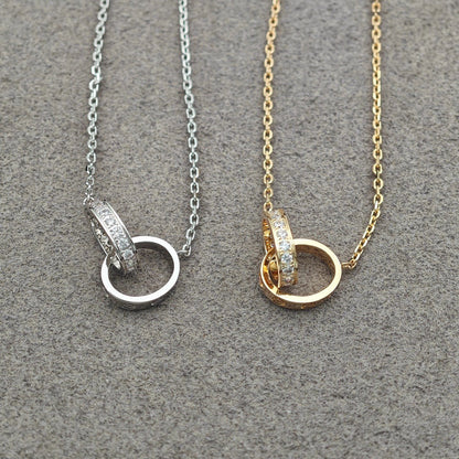[LUXE] LOVE DOUBLE RING HALF DIAMOND NECKLACE