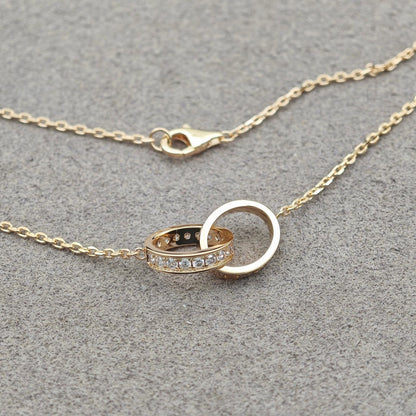 [LUXE] LOVE DOUBLE RING HALF DIAMOND NECKLACE