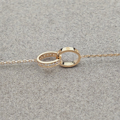 [LUXE] LOVE DOUBLE RING HALF DIAMOND NECKLACE