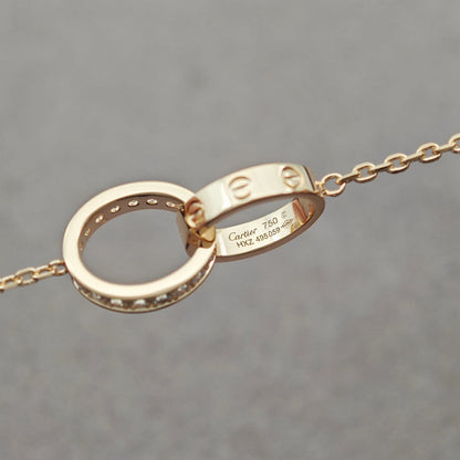 [LUXE] LOVE DOUBLE RING HALF DIAMOND NECKLACE