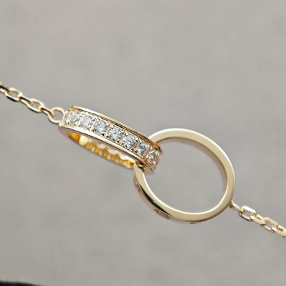 [LUXE] LOVE DOUBLE RING HALF DIAMOND NECKLACE