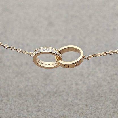 [LUXE] LOVE DOUBLE RING HALF DIAMOND NECKLACE