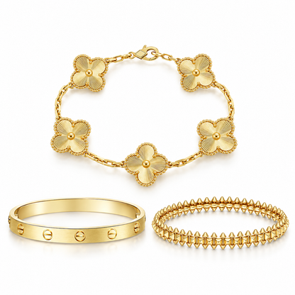 [LUXE] CLASH & Clover Laser 5-Motif & LOVE Brushed Bracelet Stack Set