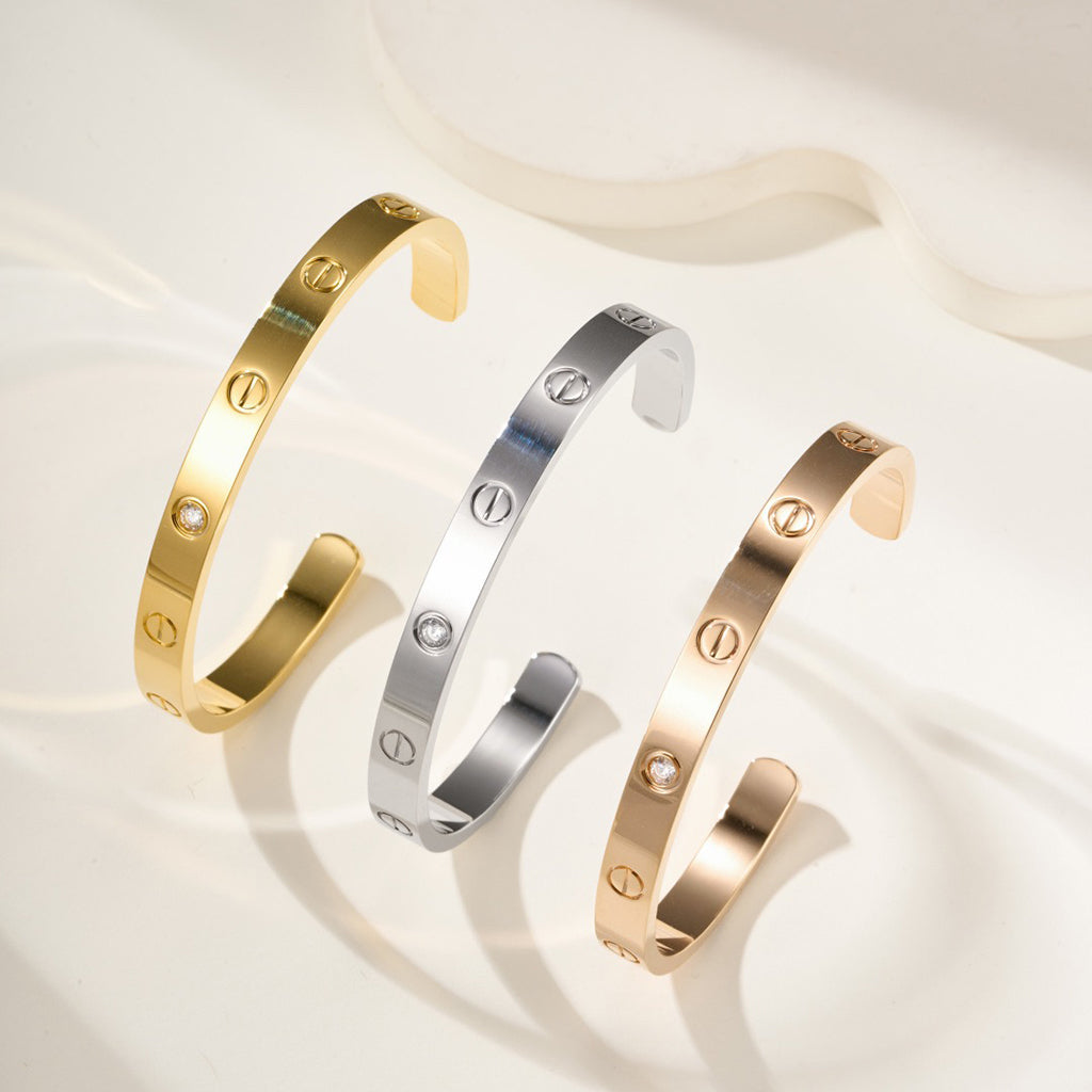 [LUXE] LOVE BRACELET 6.1MM 1 DIAMOND OPEN CUFF