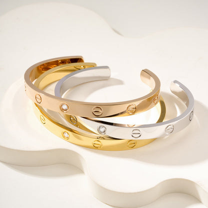 [LUXE] LOVE BRACELET 6.1MM 1 DIAMOND OPEN CUFF