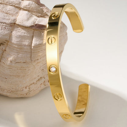[LUXE] LOVE BRACELET 6.1MM 1 DIAMOND OPEN CUFF