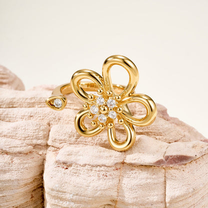 [LUXE]  FLOWERLACE OPEN RING 5 DIAMONDS