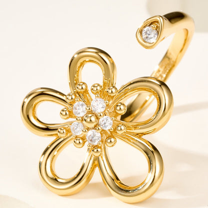 [LUXE]  FLOWERLACE OPEN RING 5 DIAMONDS