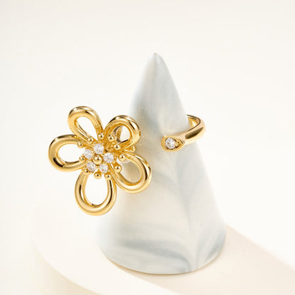 [LUXE]  FLOWERLACE OPEN RING 5 DIAMONDS