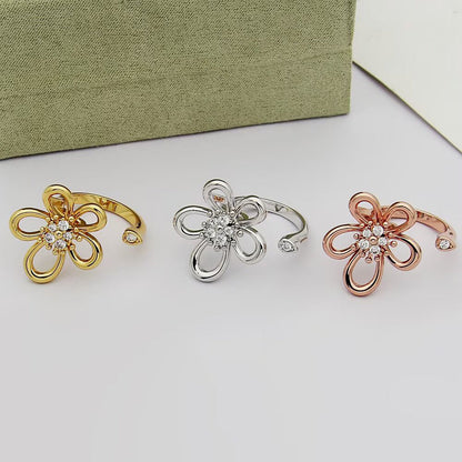[LUXE]  FLOWERLACE OPEN RING 5 DIAMONDS