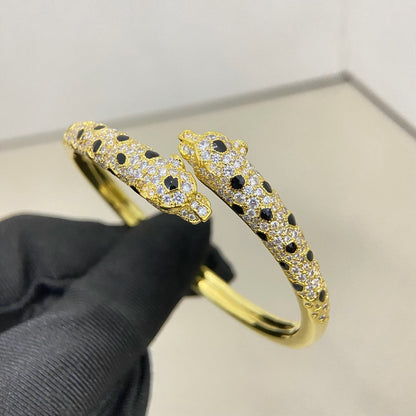 [LUXE] PANTHERE DOUBLE HEADED HALF DIAMOND OPEN BRACELET