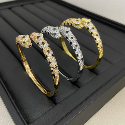 [LUXE] PANTHERE DOUBLE HEADED HALF DIAMOND OPEN BRACELET