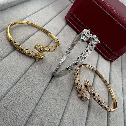 [LUXE] PANTHERE DOUBLE HEADED HALF DIAMOND OPEN BRACELET