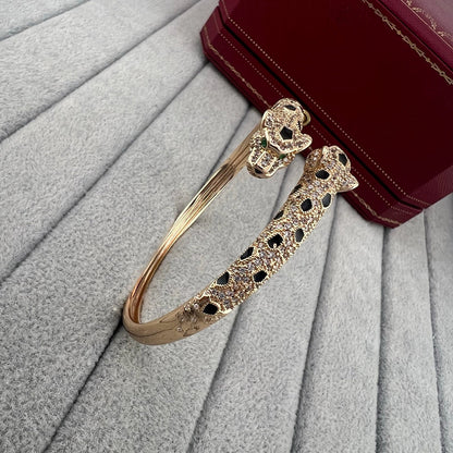 [LUXE] PANTHERE DOUBLE HEADED HALF DIAMOND OPEN BRACELET