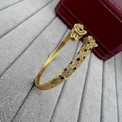 [LUXE] PANTHERE DOUBLE HEADED HALF DIAMOND OPEN BRACELET