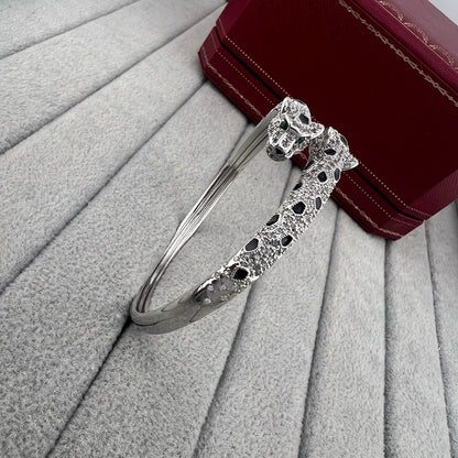[LUXE] PANTHERE DOUBLE HEADED HALF DIAMOND OPEN BRACELET