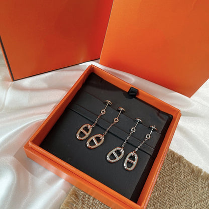 [LUXE]PENDIENTES DE BORLA DE CADENA