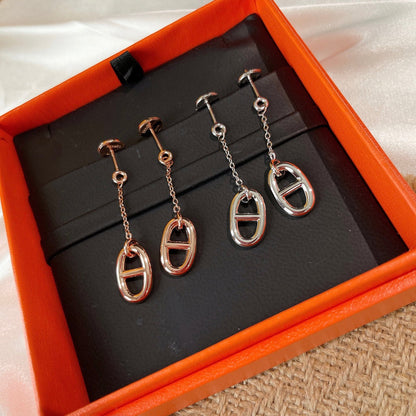 [LUXE]PENDIENTES DE BORLA DE CADENA