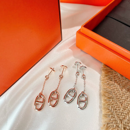 [LUXE]PENDIENTES DE BORLA DE CADENA