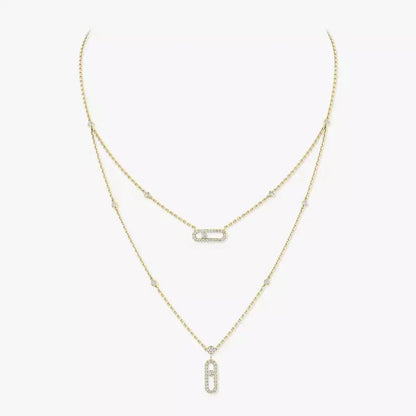 [LUXE]2 Rows Rose Gold Diamond Pave_ Necklace Move Uno