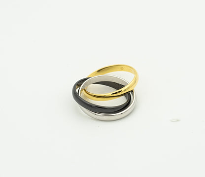 [LUXE]ANILLO TRINITY ORO NEGRO PLATA