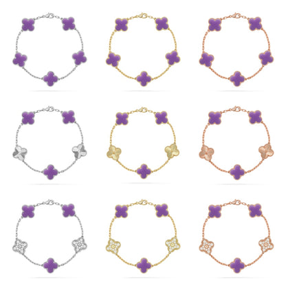 [LUXE] COLECCIÓN DE PULSERAS TRÉBOL 5 MOTIVOS MORADO CLARO