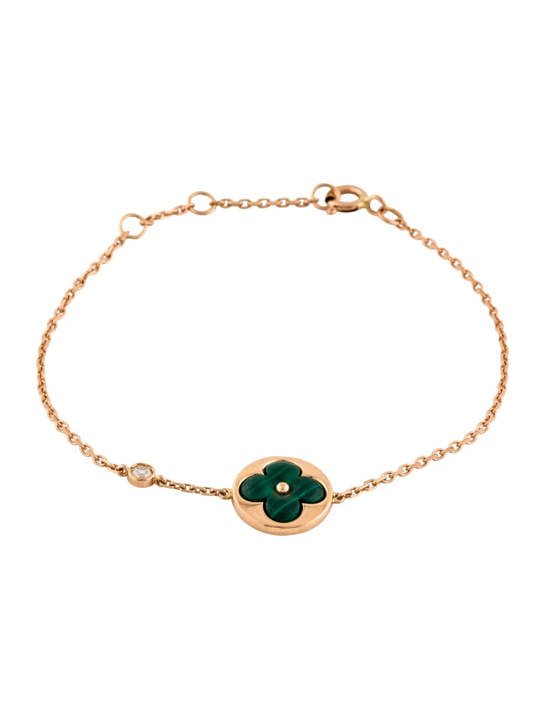 [LUXE]PULSERA DE ORO ROSA CON 1 DIAMANTE Y MALAQUITA SOL