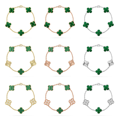 [LUXE] COLECCIÓN DE PULSERAS DE MALAQUITA CON 5 MOTIVOS DE TRÉBOL