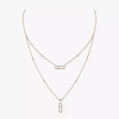 [LUXE]2 Rows Rose Gold Diamond Pave_ Necklace Move Uno