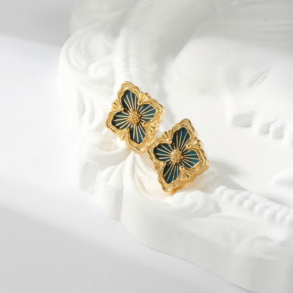 [LUXE JEWELRY]OPERA TULLE GOLD BUTTON EARRINGS ENAMELED ELEMENT