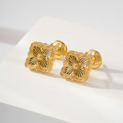 [LUXE JEWELRY]OPERA TULLE GOLD BUTTON EARRINGS ENAMELED ELEMENT