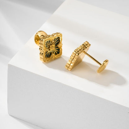 [LUXE JEWELRY]OPERA TULLE GOLD BUTTON EARRINGS ENAMELED ELEMENT