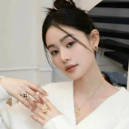 [LUXE JEWELRY]OPERA TULLE GOLD BUTTON EARRINGS ENAMELED ELEMENT