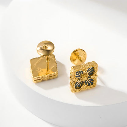 [LUXE JEWELRY]OPERA TULLE GOLD BUTTON EARRINGS ENAMELED ELEMENT