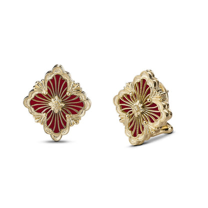 [LUXE JEWELRY]OPERA TULLE GOLD BUTTON EARRINGS ENAMELED ELEMENT