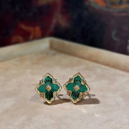 [LUXE JEWELRY]OPERA TULLE GOLD BUTTON EARRINGS ENAMELED ELEMENT
