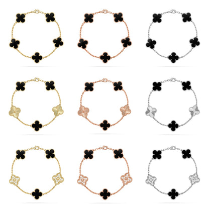 [LUXE] COLECCIÓN DE PULSERAS DE ÓNIX CON 5 MOTIVOS DE TRÉBOL